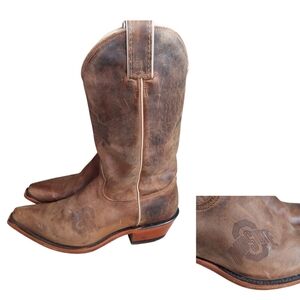 Nocona OSU Ohio State University Cowgirl Boots Snip Toe Distressed Brown Leather